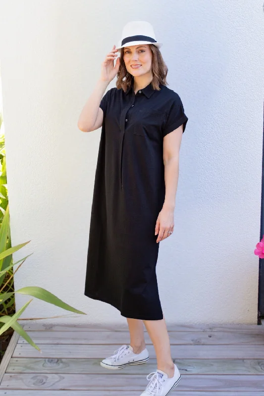 White on Black - PHS-2043 Collar and Placket Dress