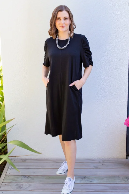 White on Black - PHS-2045 Rouche Sleeve Dress