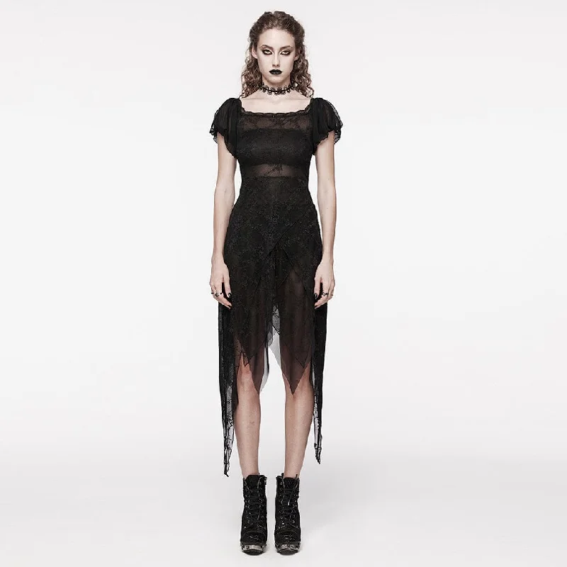 Women's Gothic Irregular Puff Sleeved Mesh Dress