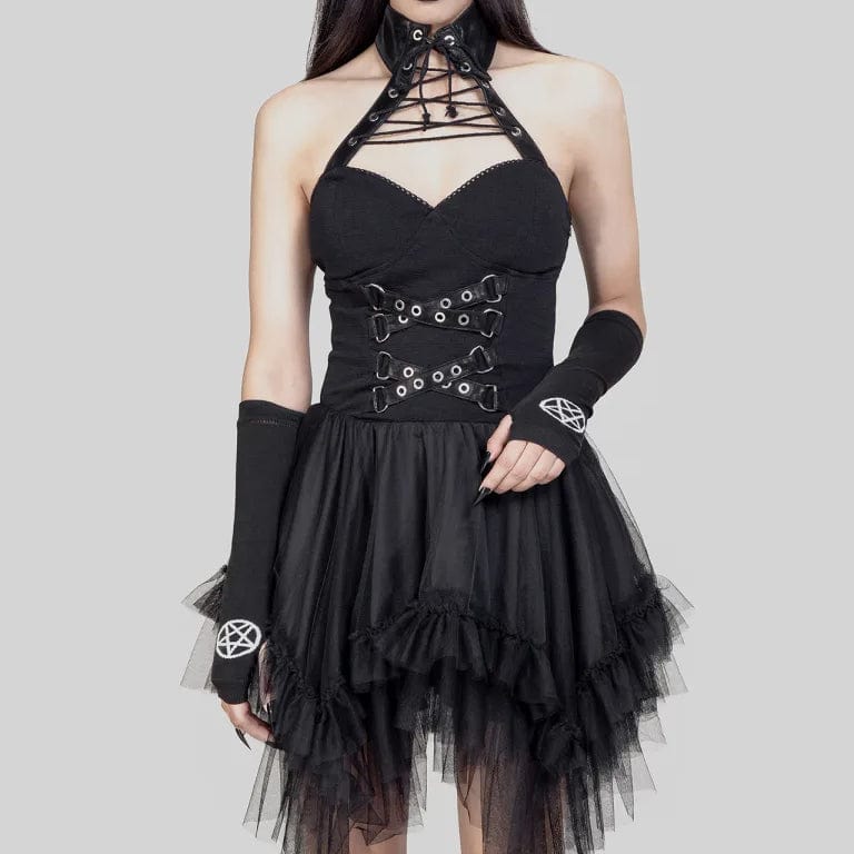 Women's Gothic Irregular Ruffled Halterneck Dress