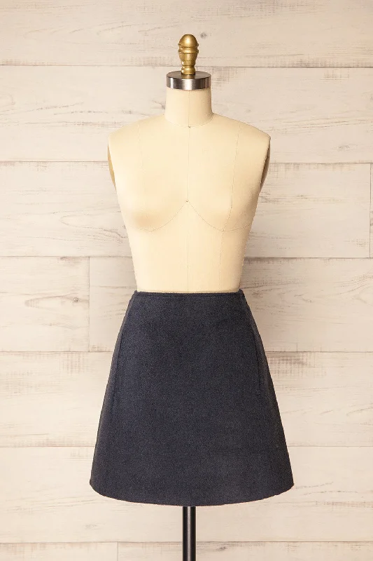 Aberfoyle | Short Felt Navy Skirt w/ Pockets