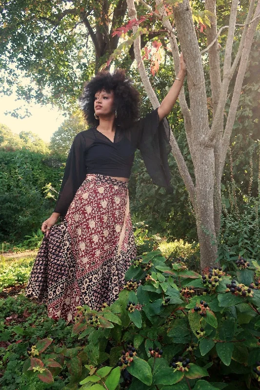 Emmylou Patchwork Wrap Skirt in Cherry Red & Black