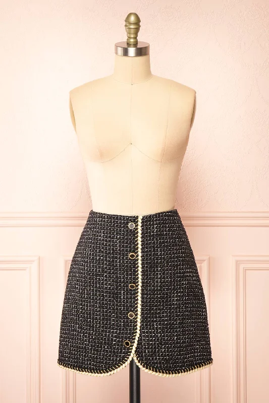 Kannon | Short A-Line Black Tweed Skirt