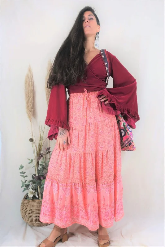 Peacock Prairie Skirt in Peachy Rose - Free Size