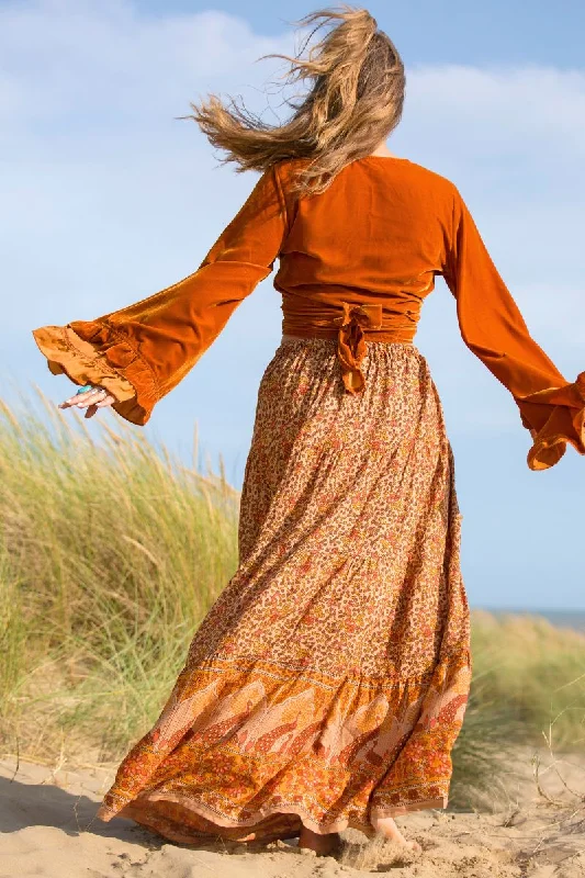 Peacock Prairie Skirt in Tan & Turmeric - Free Size