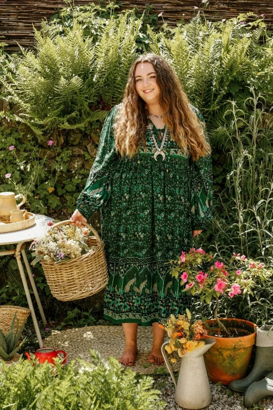 Peacock Primrose Dress in Forest Green