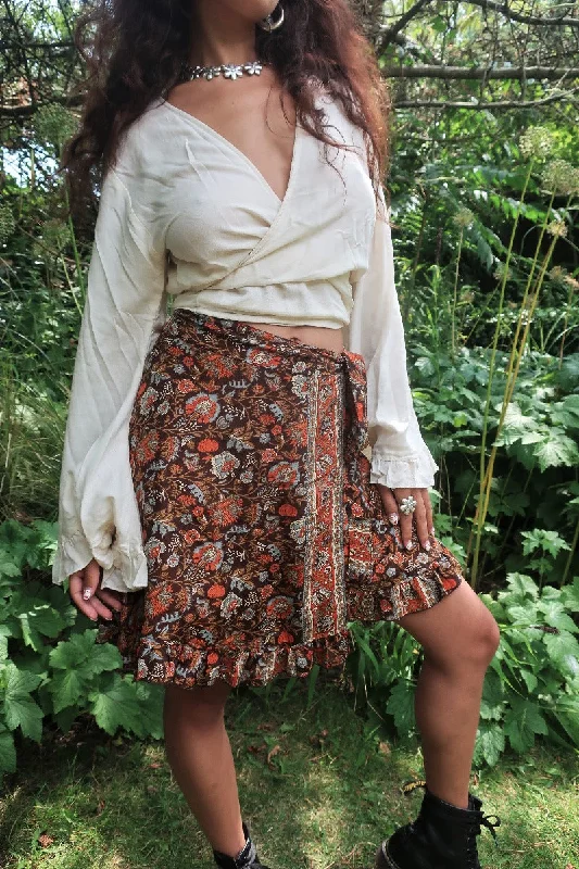 Venus Mini Wrap Skirt - Umber & Mercury Baroque Floral - Free Size