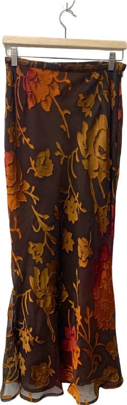 Nasty Gal Brown Floral Midi Skirt UK 10