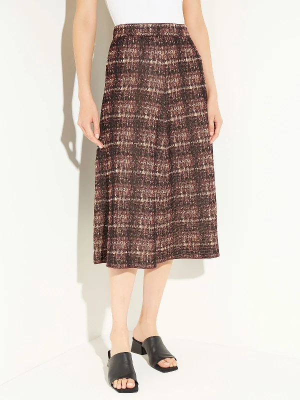 Plaid Knit A-Line Midi Skirt