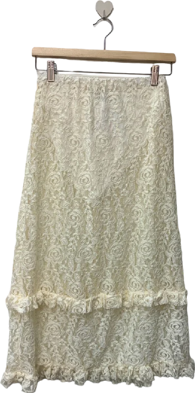 PrettyLittleThing White Lace Midi Skirt UK 10