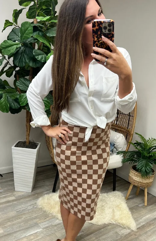 Start Your Engines Checkered Midi Skirt