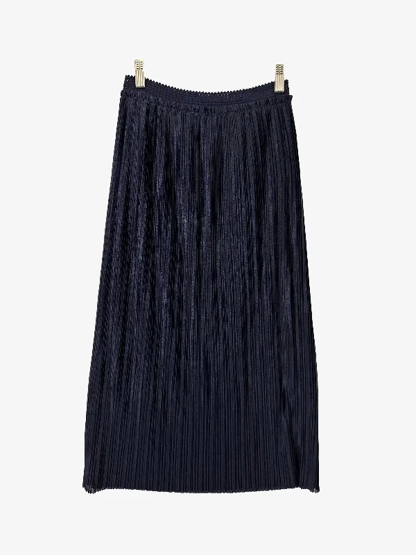 G.D.S. Signify Navy Shiny Mini Pleat Midi Skirt Size XS