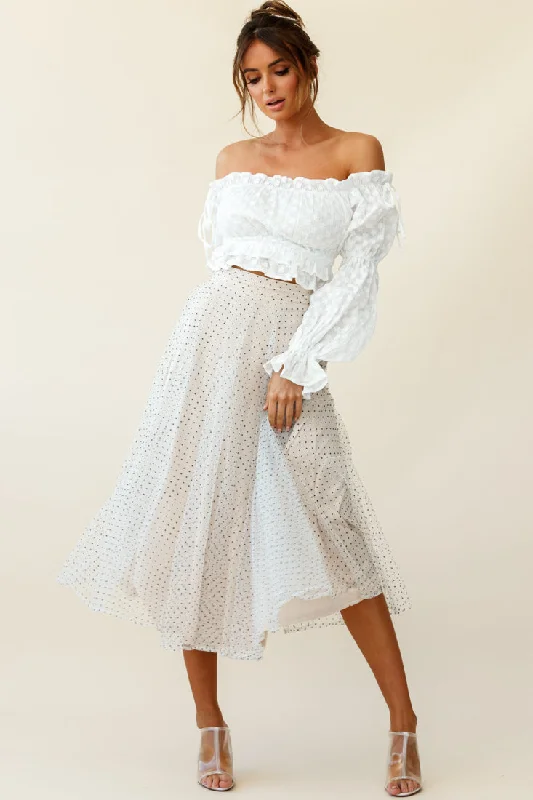 Jasmine Hail Spot Mesh Midi Skirt White