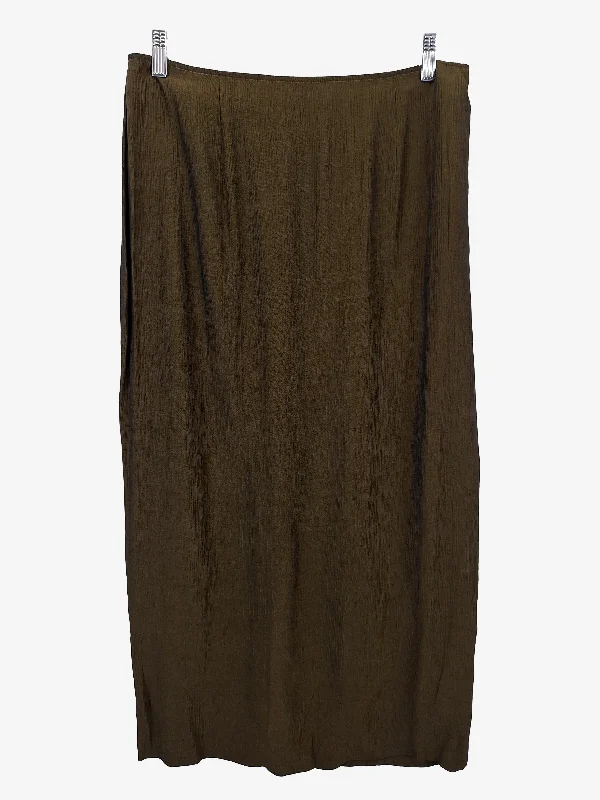 Perri Cutten Khaki Crinkle Textured Straight Midi Skirt Size 14