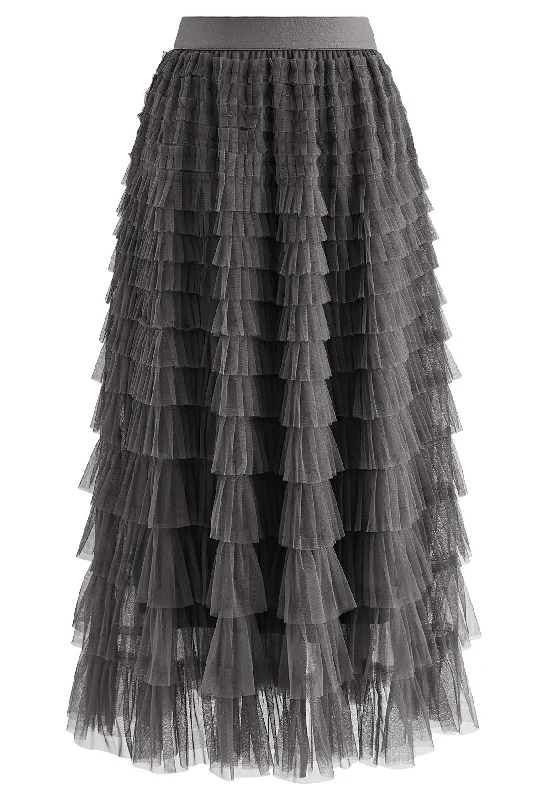 Rara Pleated Tulle Midi Skirt