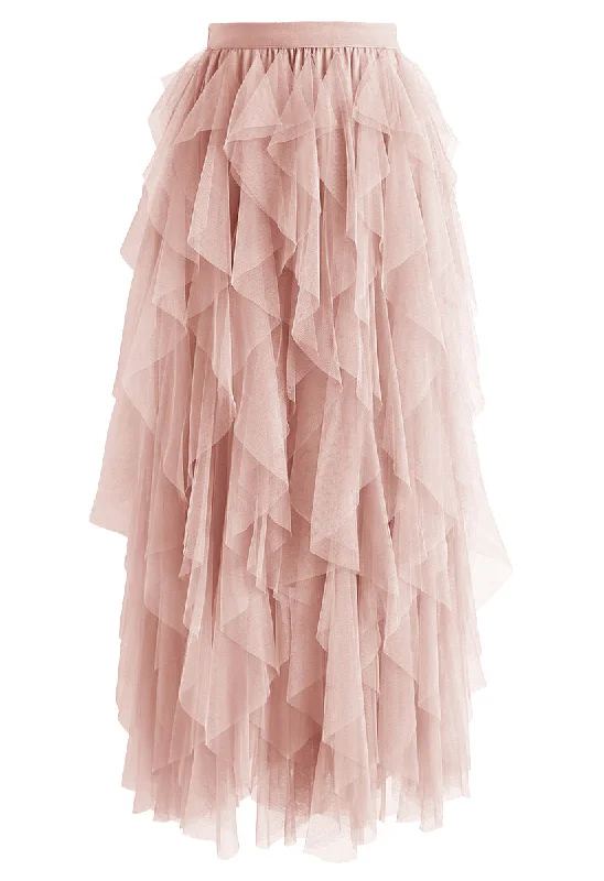 Ruffle Tulle Midi Skirt