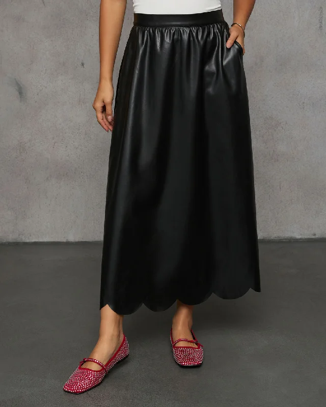 Susana Pleated Leather Midi Skirt